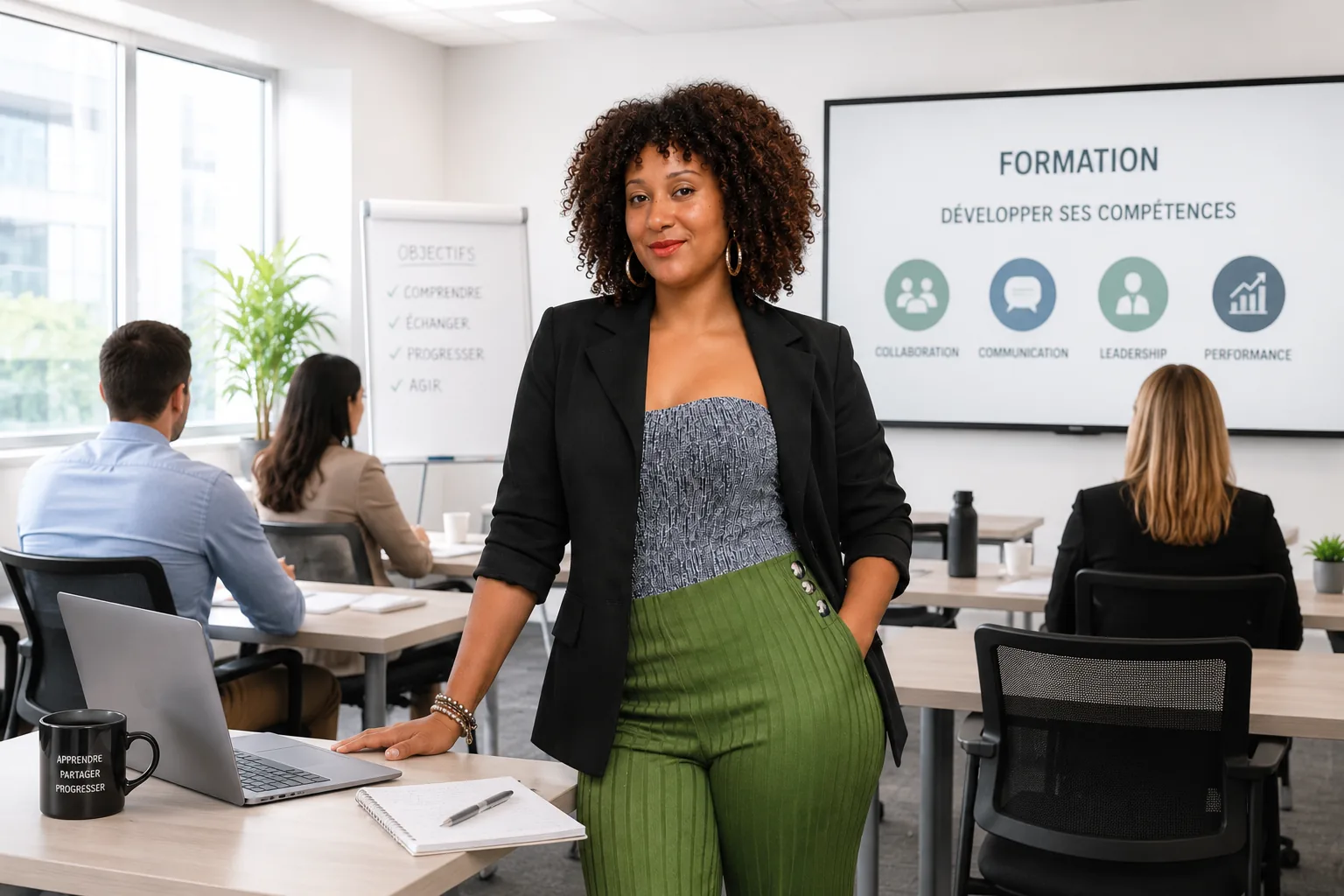 Jane Prudhomme animant une formation en entreprise sur le développement des compétences